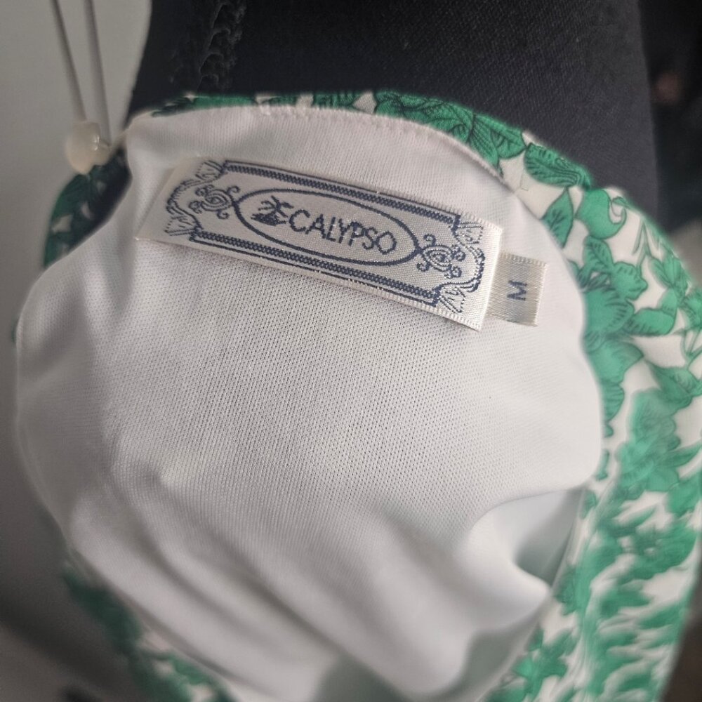 Calypso Green & White Floral Blouse with Trumpet Sleeves Women's - Size Medium - Picture 5 of 7